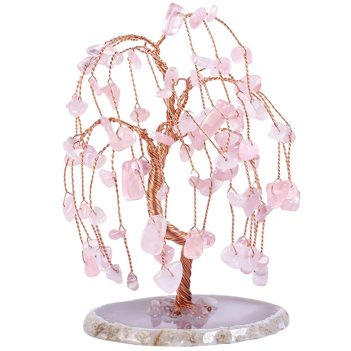 Rose Quartz Crystal Tree for Home Office Decor, Natural Agate Slice Geode Bas…