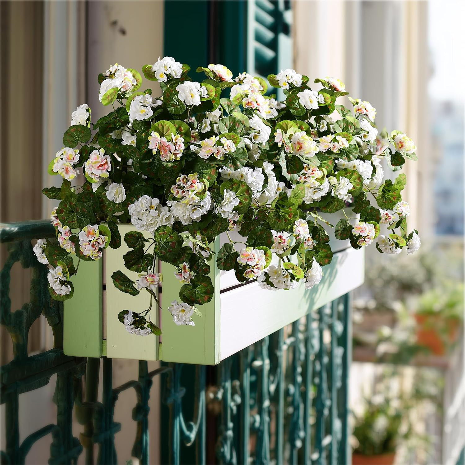 2 Pcs Artificial White Geranium Flowers for Outdoor Decor and Arrangements