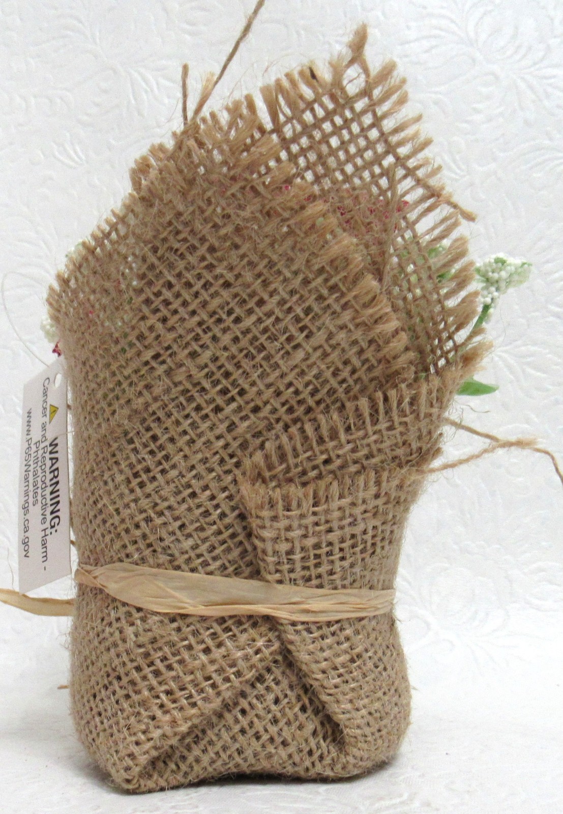 Rustic Faux Red Rose Floral Arrangement in Burlap Wrap – Small Decorative Accent