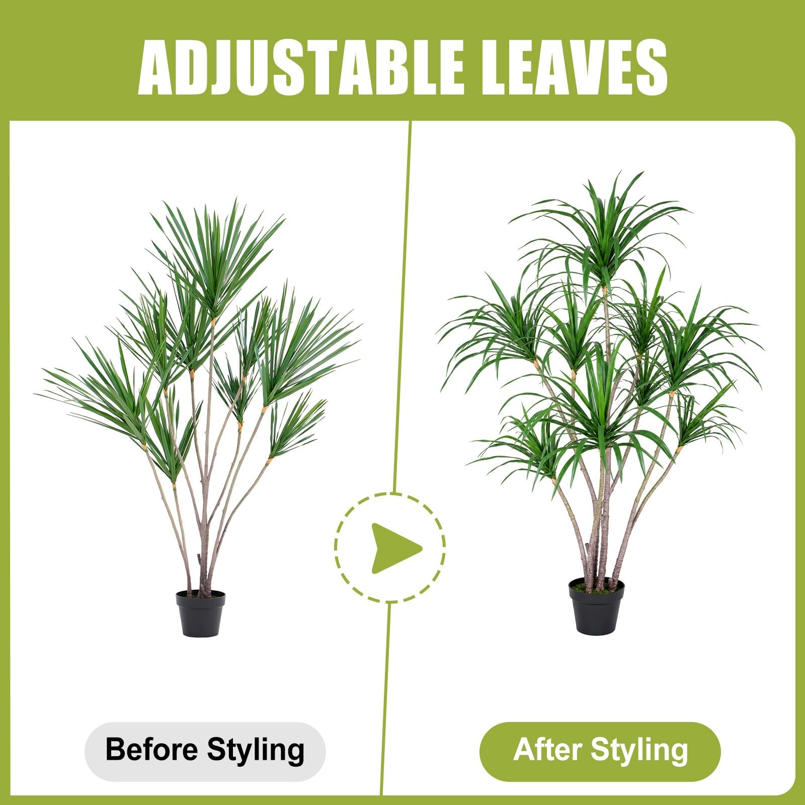 5ft Artificial Dracaena Marginata Tree with 261 Lifelike Leaves & 9 Heads, Ta…