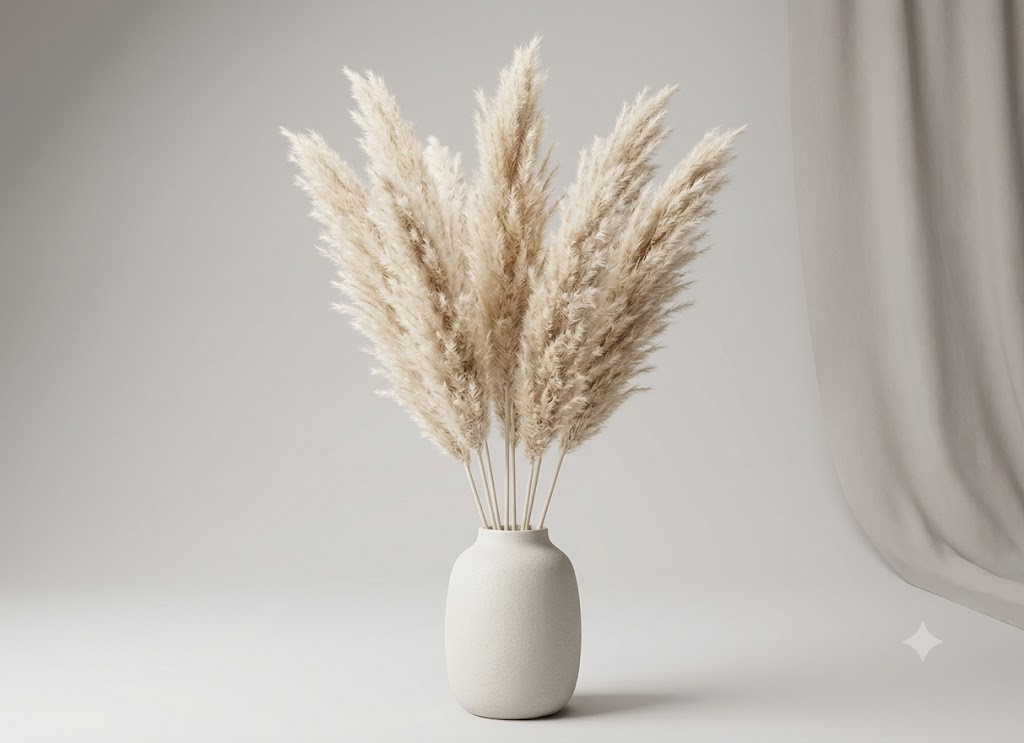 15 Stems Natural WhiteDried Pampas Grass – Fluffy Reed Grass for Home & Wedding