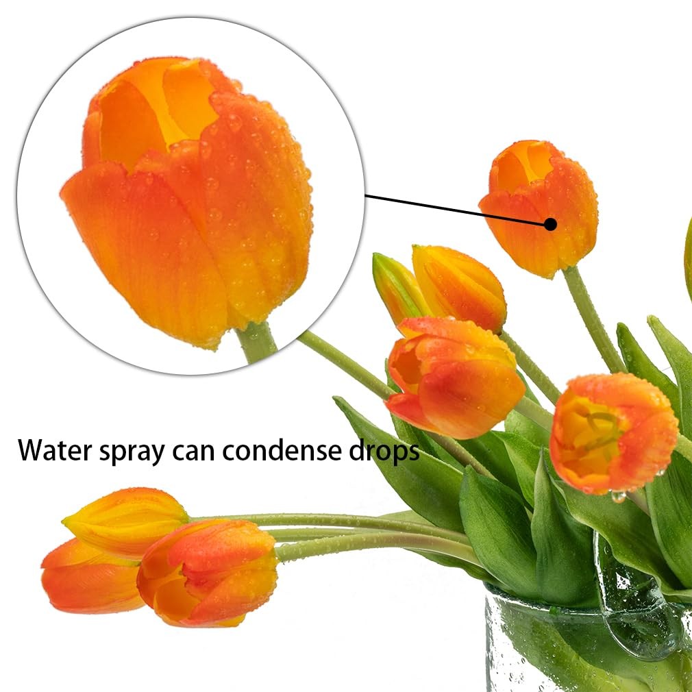 15 PCS Artificial Tulips Flowers Latex Bouquet Fake Orange Wedding Office