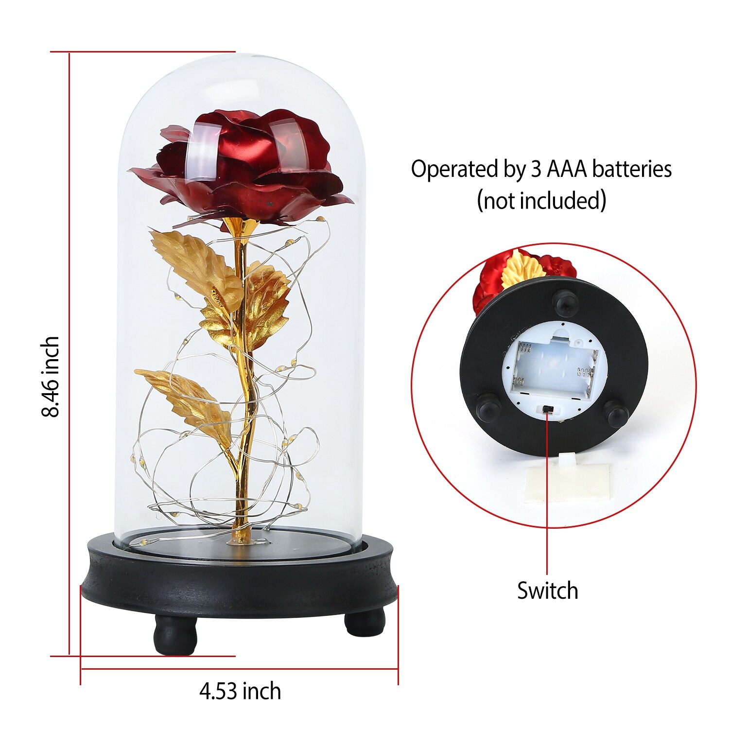 Eternal Rose LED Light Flower Crystal Glass Dome Girlfriend Wife Gift Decoration