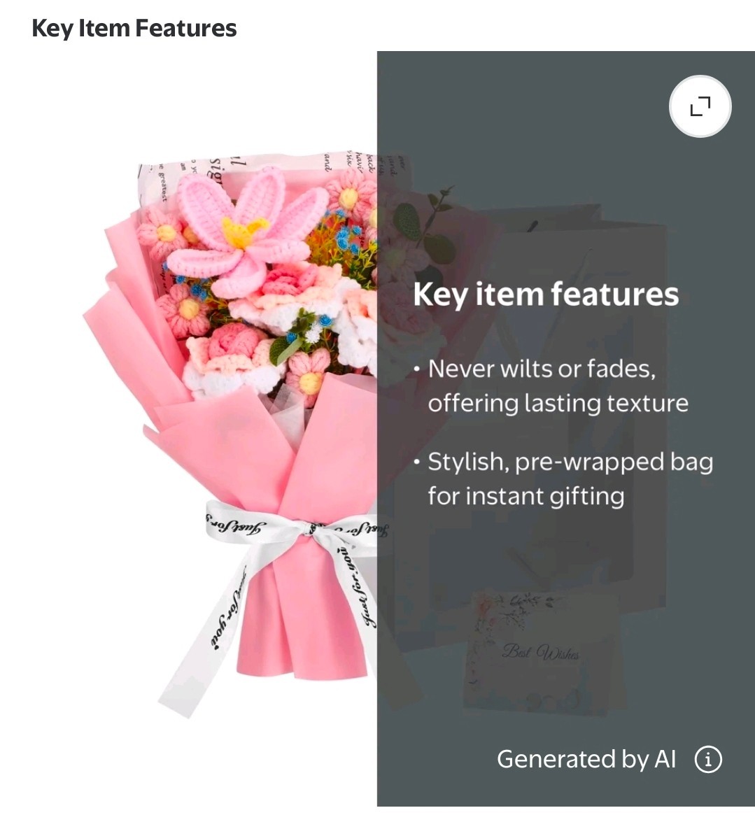 Armscye Pink Crochet Flower Bouquet Handmade Rose Sunflower Daisy New Open Box