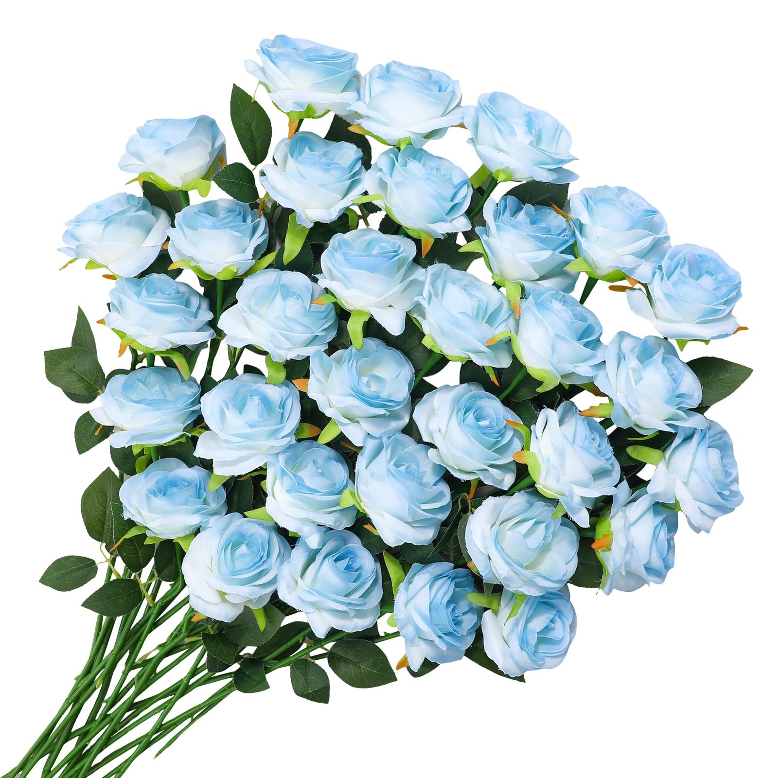 68 Pcs Ice Blue Artificial Roses Fake Flowers,Silk Flowers with Stems for DIY…