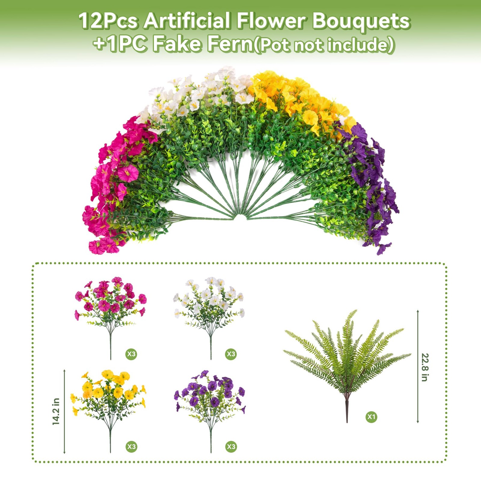 Artificial Flowers Fake Plants for Outdoors Decoration, 12 Bundles Silk Morni…