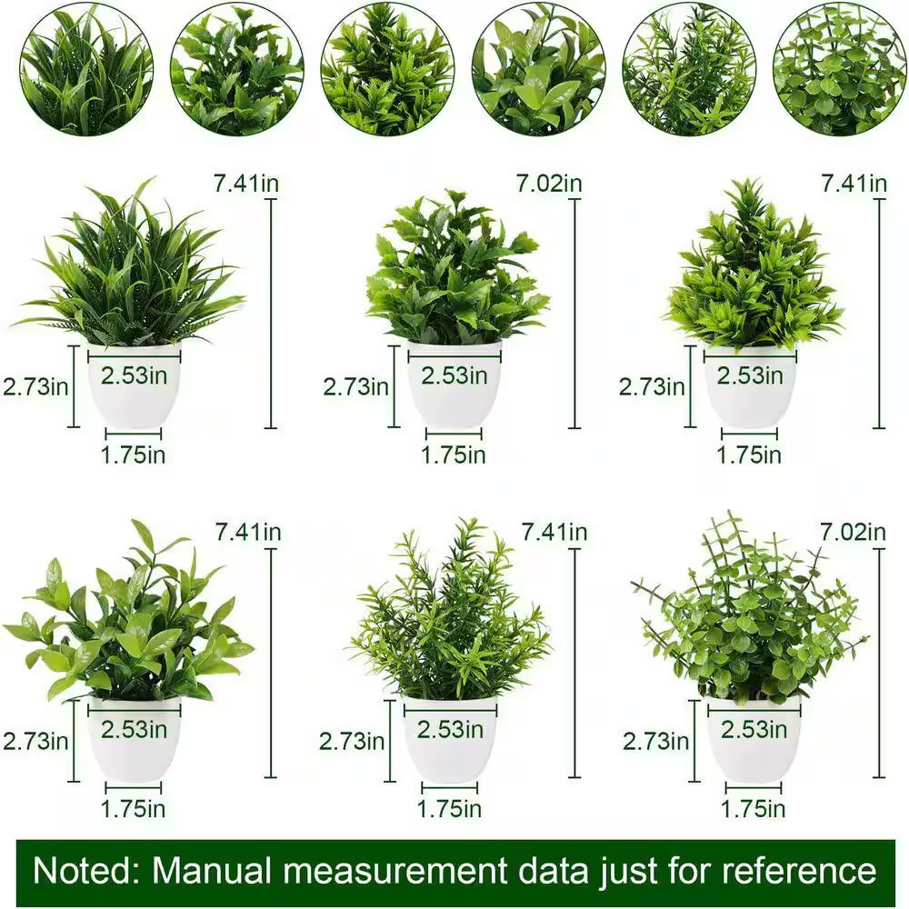 7 In. Green Family Indoor Artificial Shrub Plant Type Small Faux Potted Plant 6-