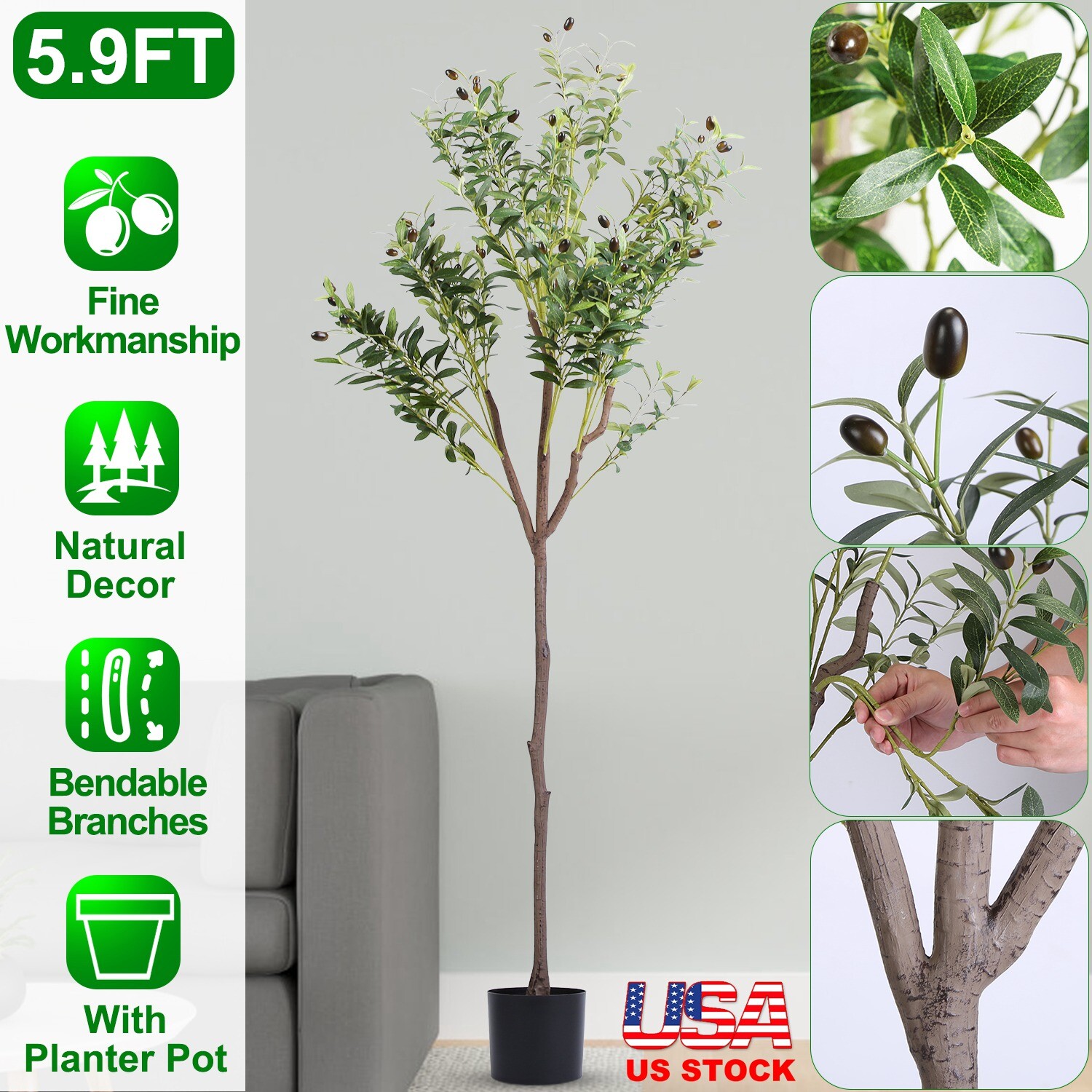 Artificial Olive Tree Indoor Potted Tree Green Plants for Home Office Decor
