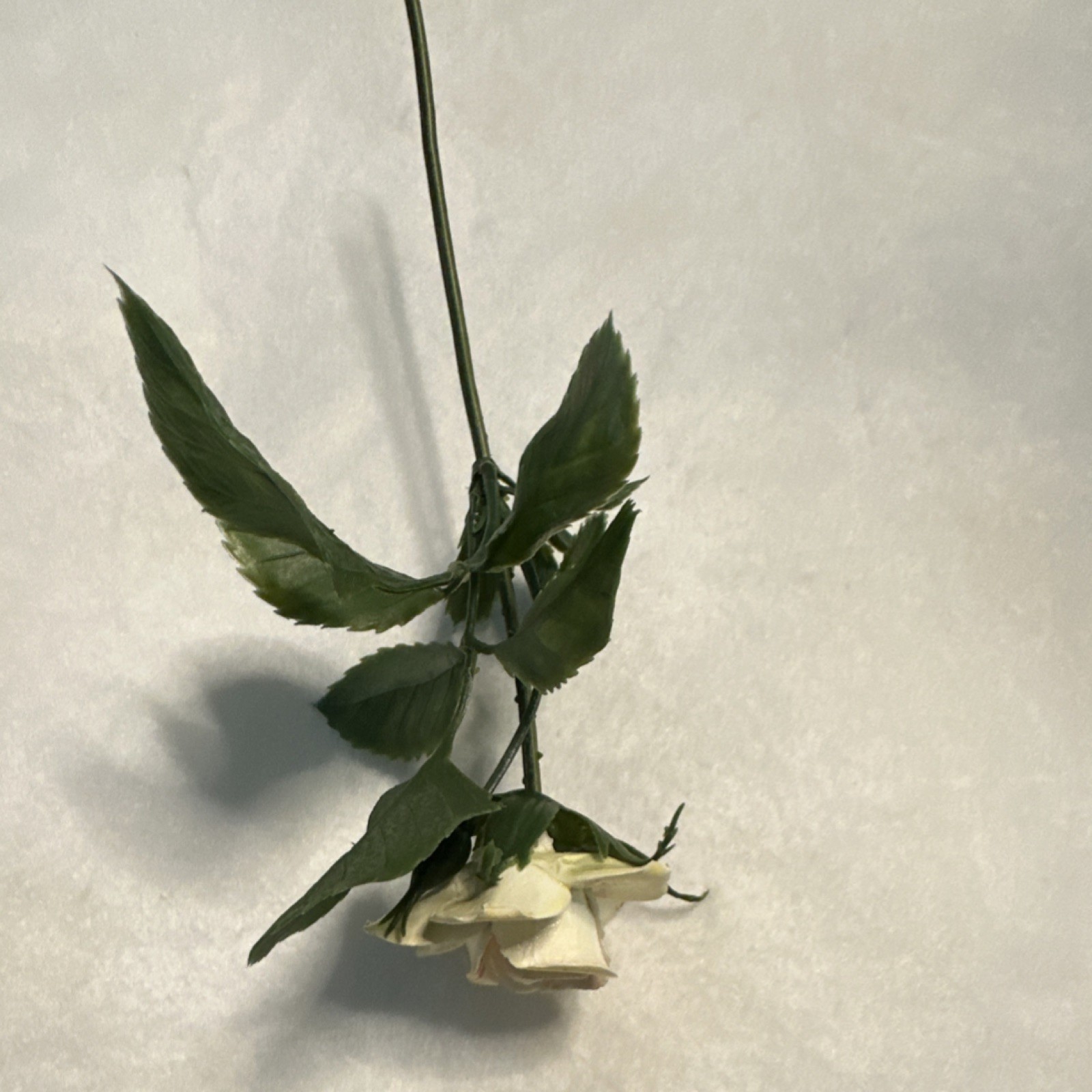 Artificial Rose Flower Stem Cream Pink with Green Leaves Plastic Floral Decor