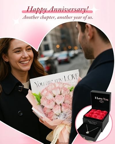 Roses Bouquet Artificial Flower Eternas Rosas with Necklace Preserved Pink Pure