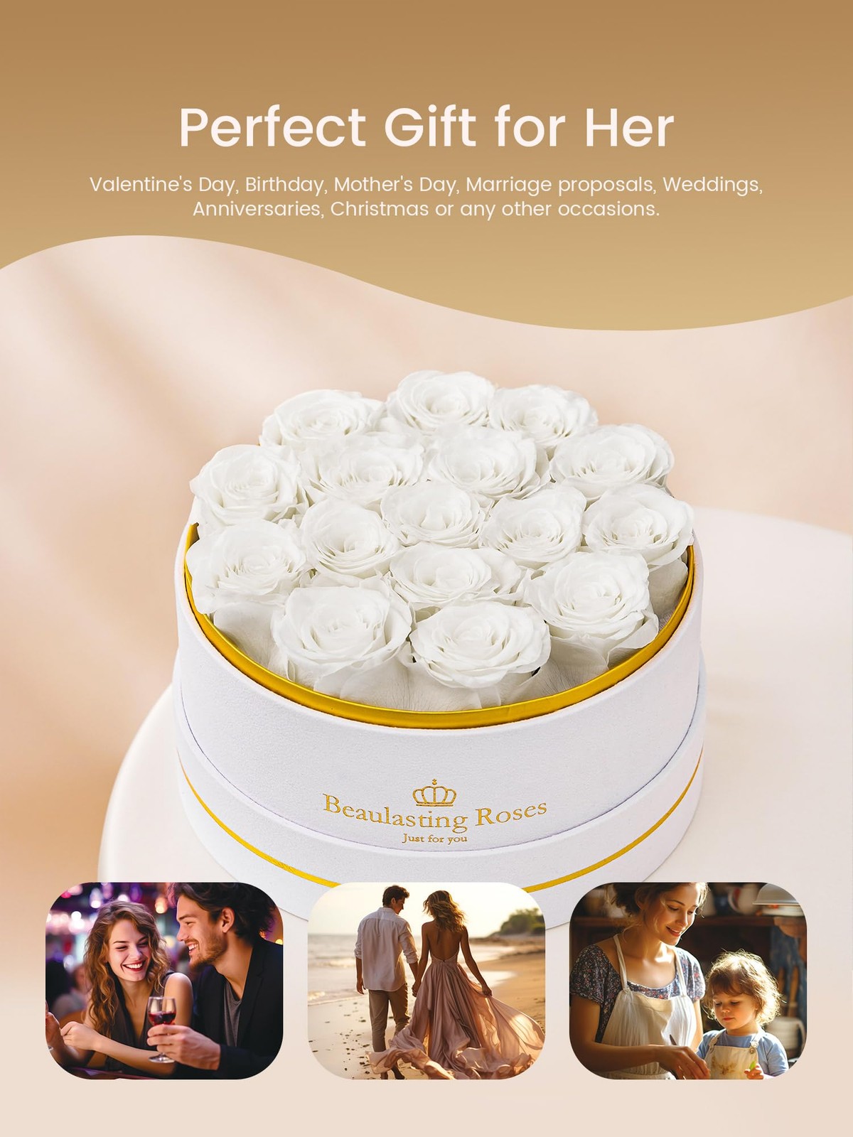 16 Preserved White Roses Forever Flowers Box Mother’s Day Birthday Women