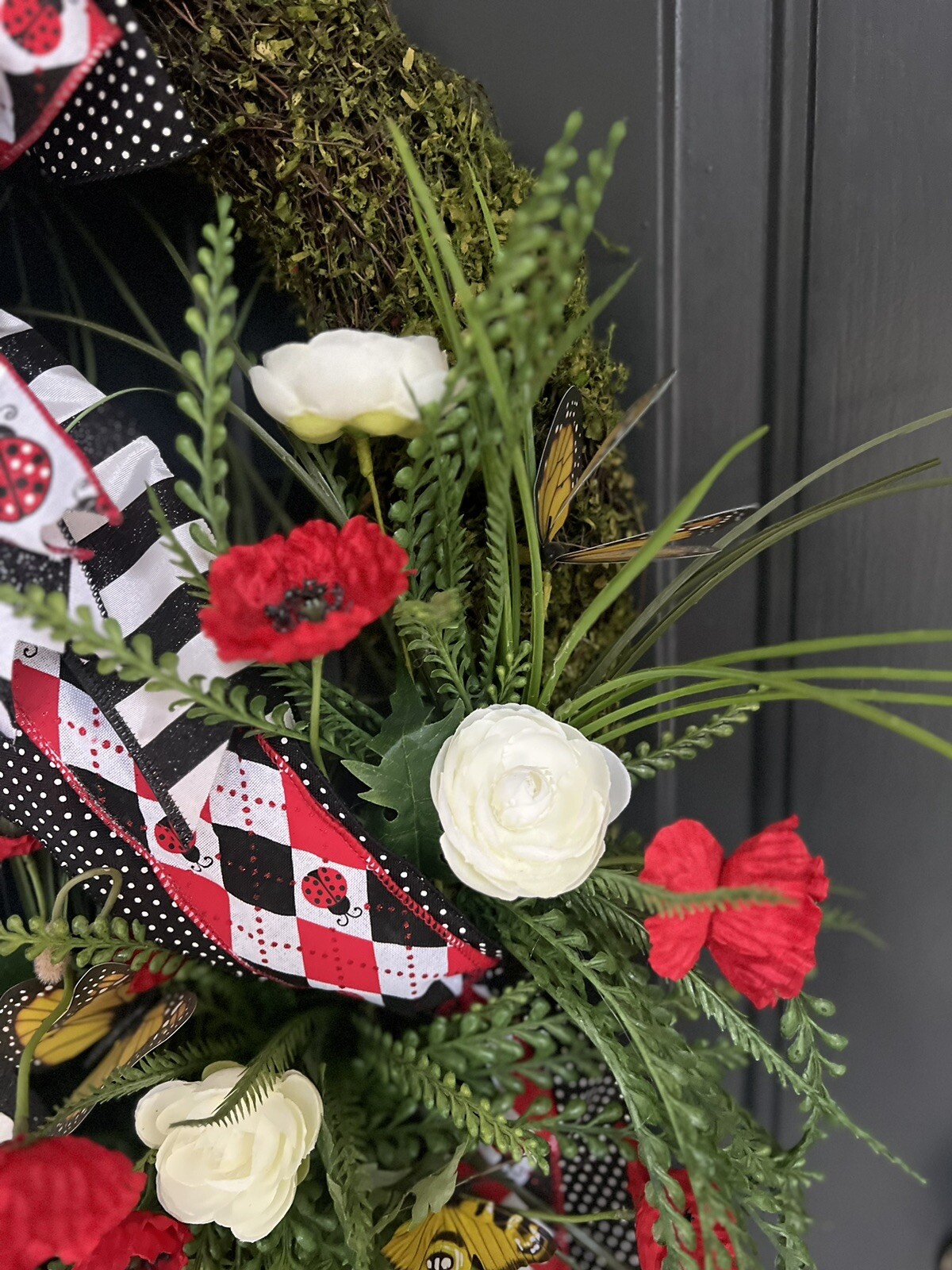 Big Ladybug Wreath, Summer Moss Wreath, Spring Moss Wreath, Wreath For Mom, Gift