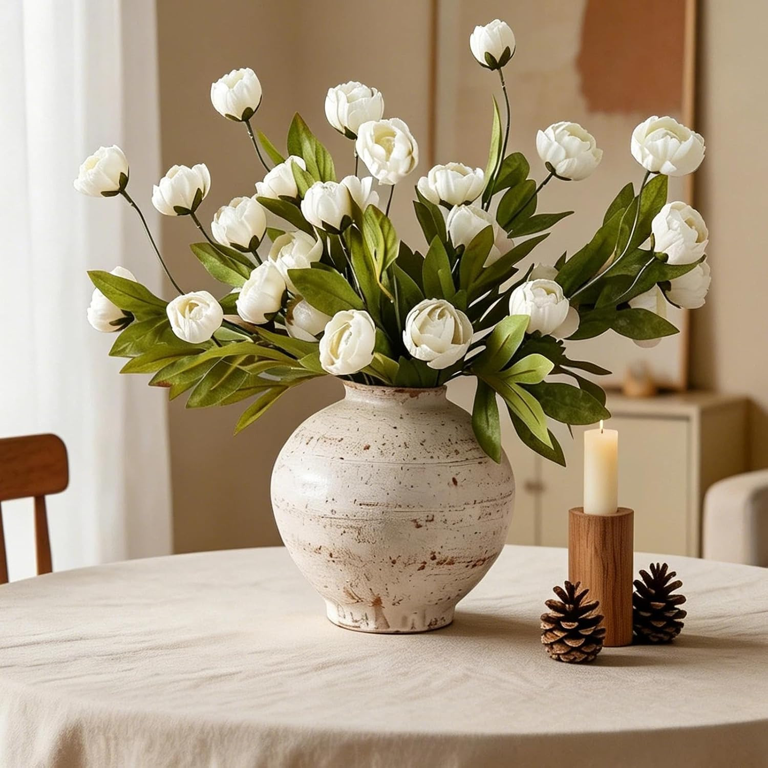 Cream Faux Peonies – 6 Pcs Real Touch Silk Flowers for Home Decor & Weddings