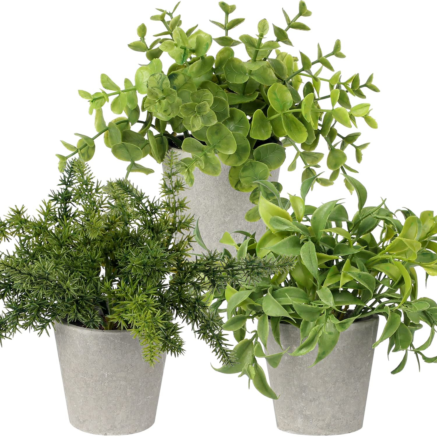 3 PCS Fake Plants Potted Artificial Greenery Faux Fern Eucalyptus Farmhouse
