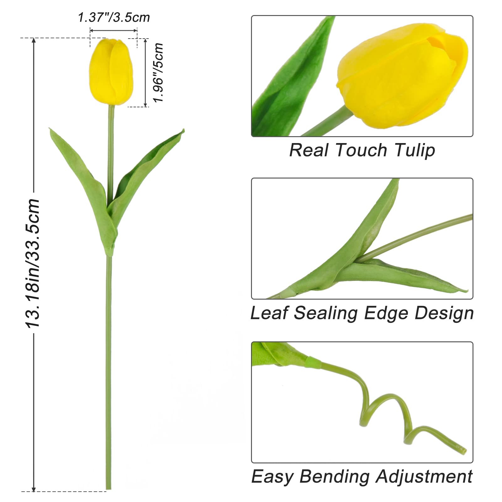 18 PCS Tulips Artificial Flowers Faux Real Touch Bouquets Spring Easter Yellow