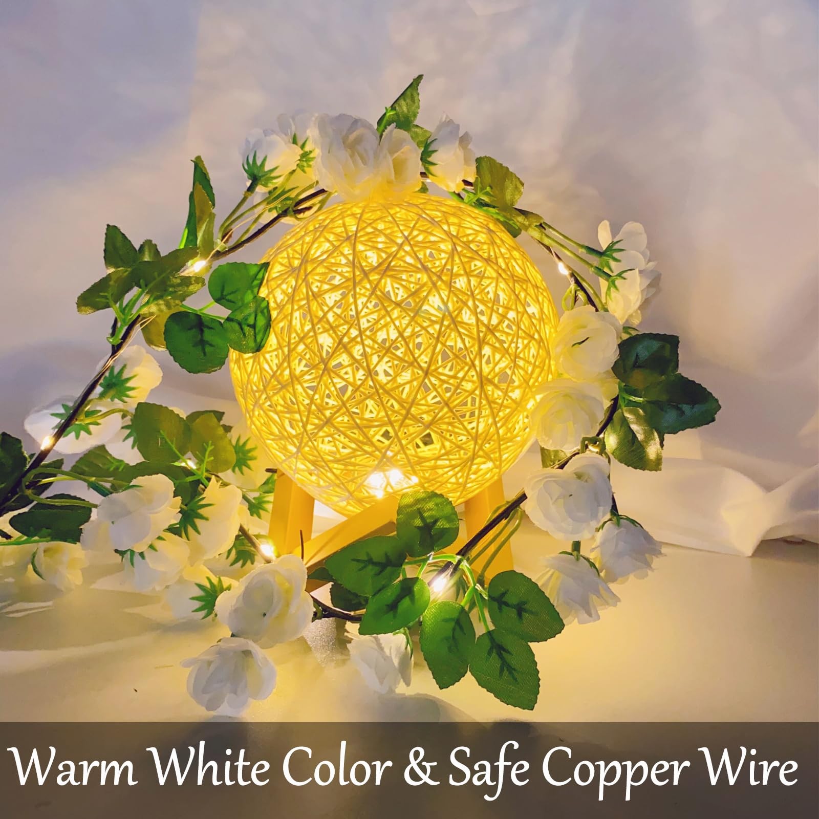 20 LED Rose Flower String Lights with Timer, 6FT Artificial Flower Garland wi…