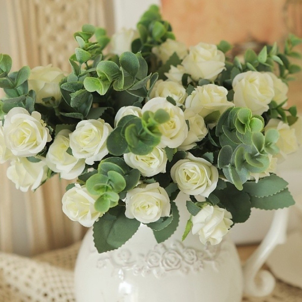 Silk Flower Bouquet Artificial Roses for Wedding Centerpiece Home Office Decor