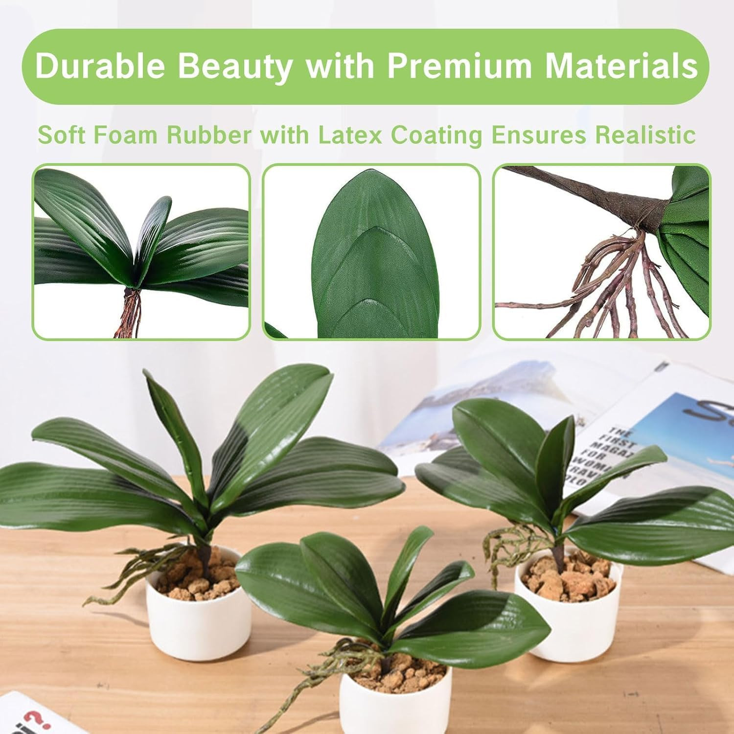 3 Packs Orchid Leaves Artificial Real Touch Phalaenopsis Stems Faux Cymbidium Fl