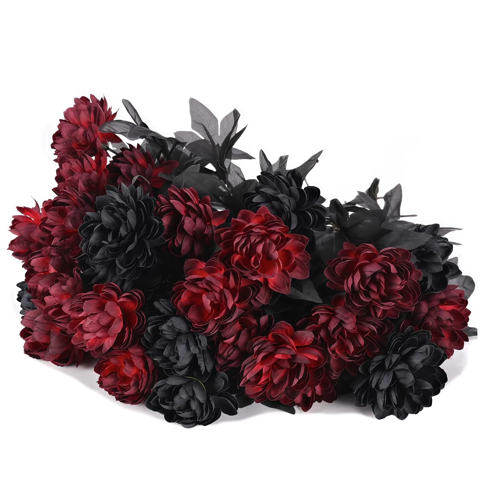 Black Burgundy Artificial Flowers Dahlia Bouquet – Lifelike Faux Gothic Flora…