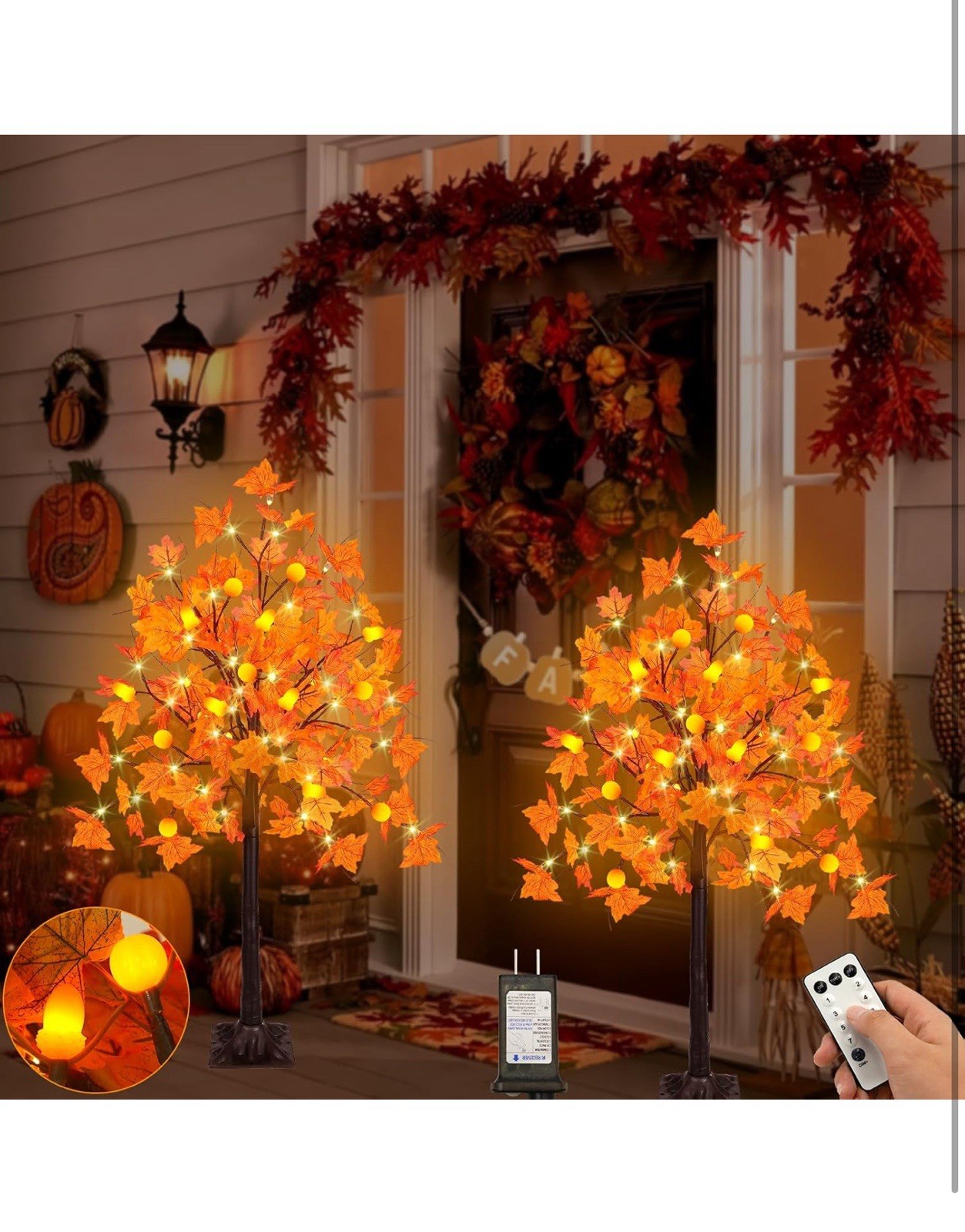 Fall Decor 2 Pack 4 Ft Lighted Maple Tree Thanksgiving Decor 8 Modes 49 Ledlight