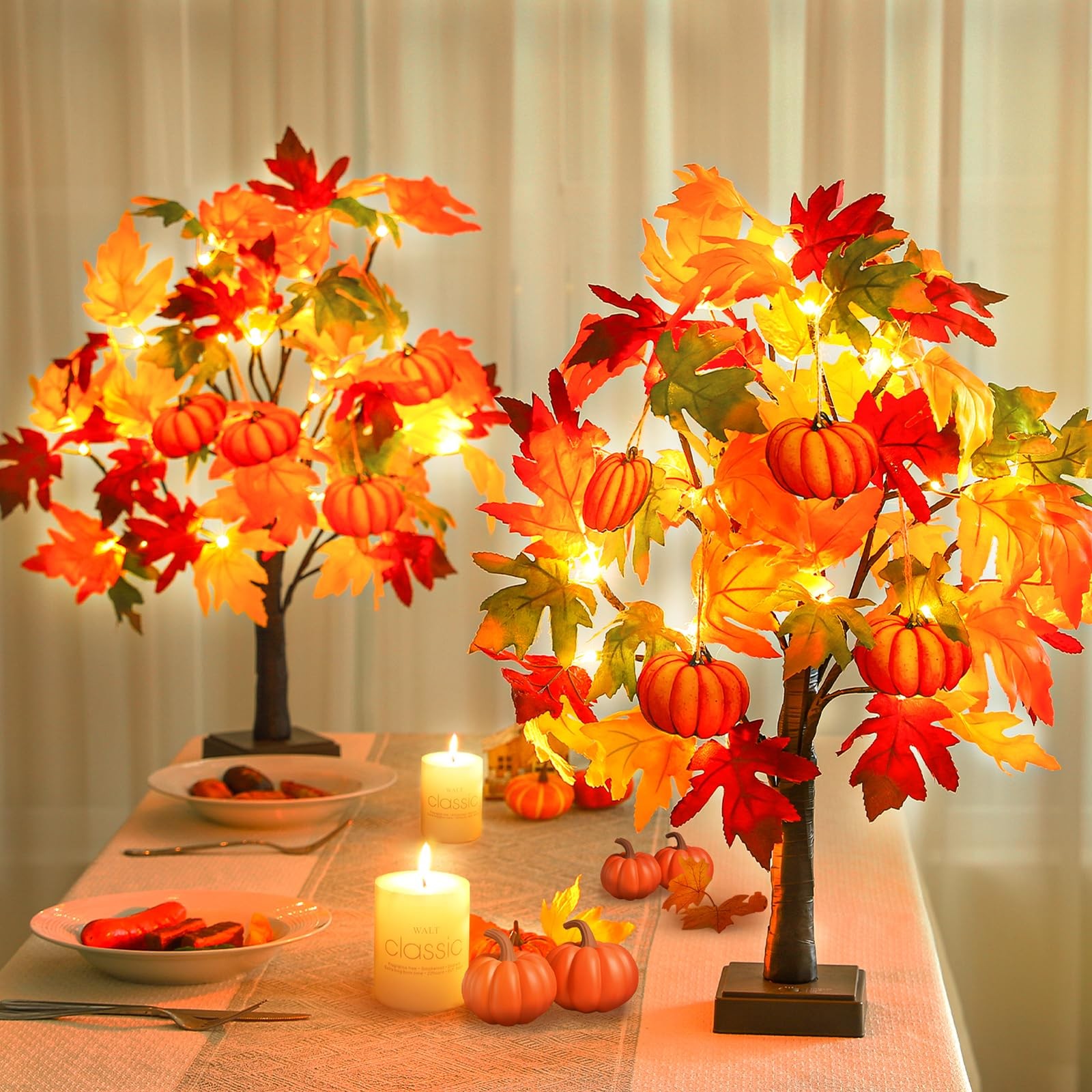 Fall Decor 2 Pack 24 Inch Lighted Fall Maple Tree Fall Decorations for Home,T…