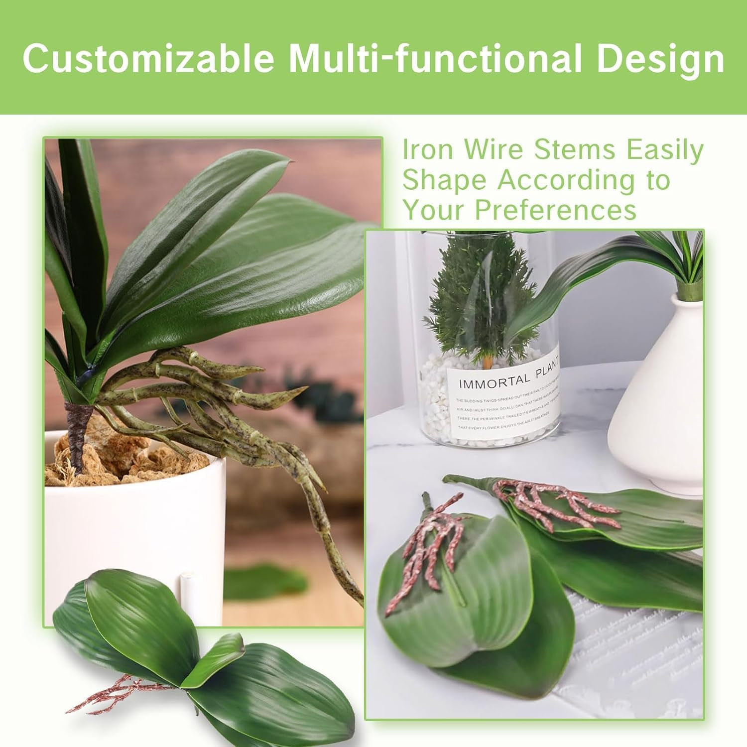 3 Packs Orchid Leaves Artificial Real Touch Phalaenopsis Stems Faux Cymbidium Fl