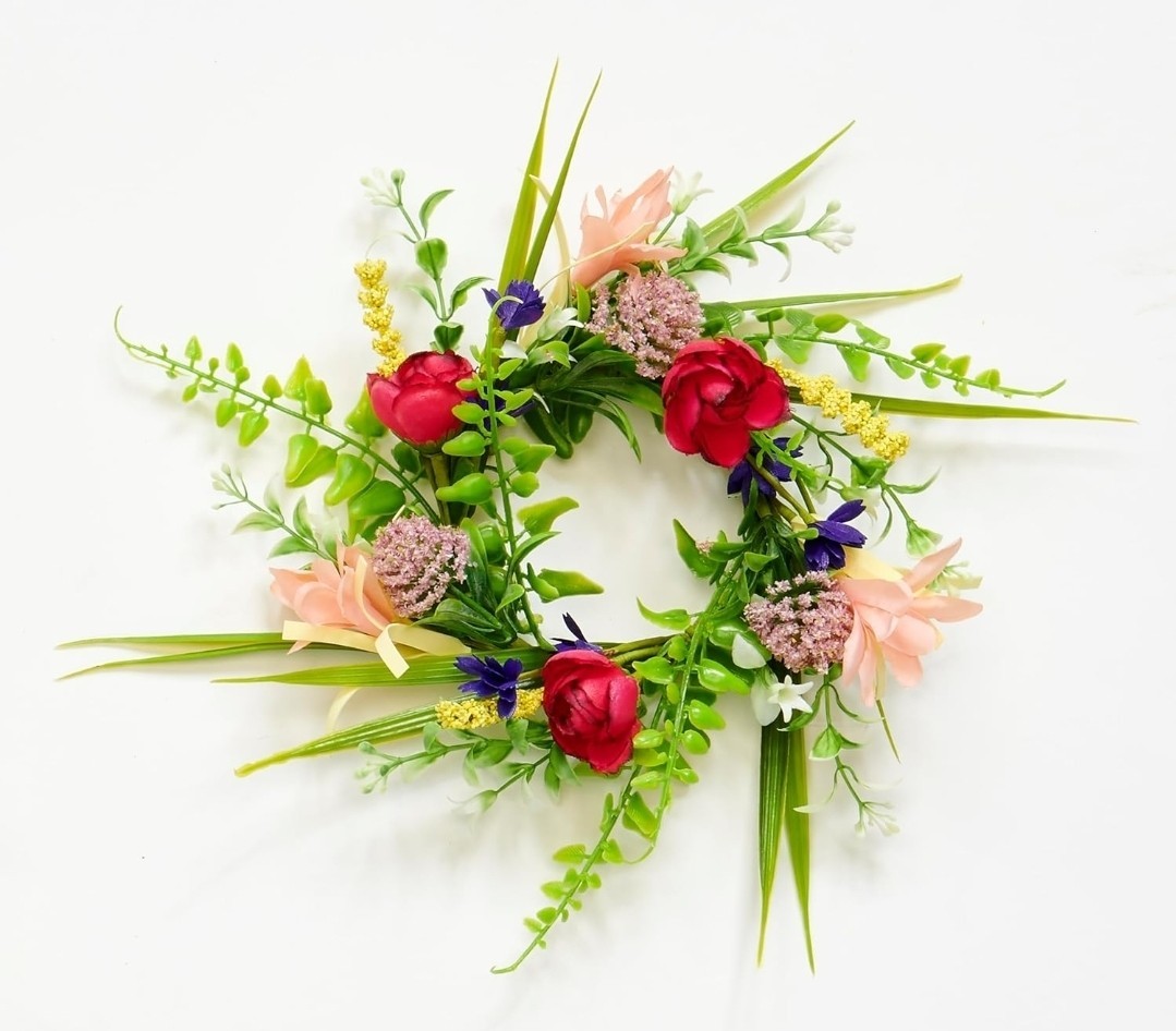 4.25″ Wild Artificial Multicolor Spring Flower Candle Ring Set of 2