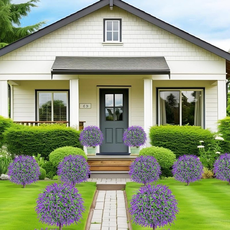 Artificial Lavender Topiary Trees Faux Plants Zero Maintenance Outdoor Decor New