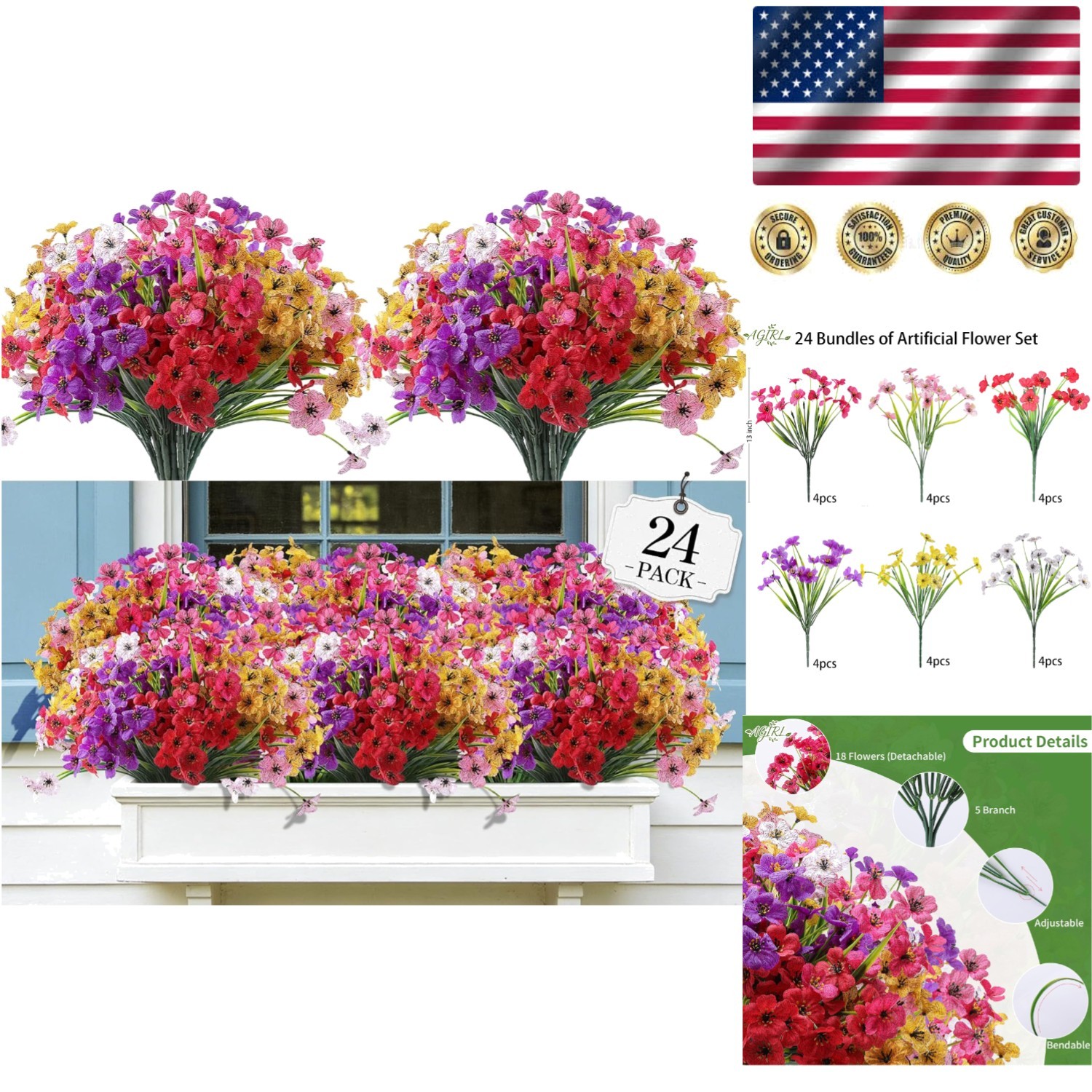 Durable Waterproof Faux Flowers Set – 24 Bundles for Chic Garden and Party Decor