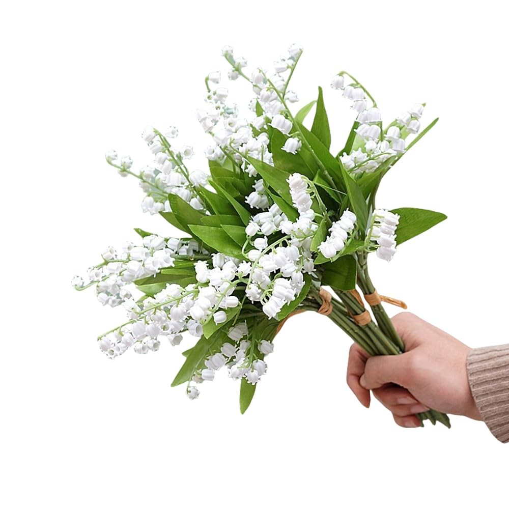 24Pcs Lily of The Valley Plastic Flower, Artificial White Bell Orchids,Artifi…