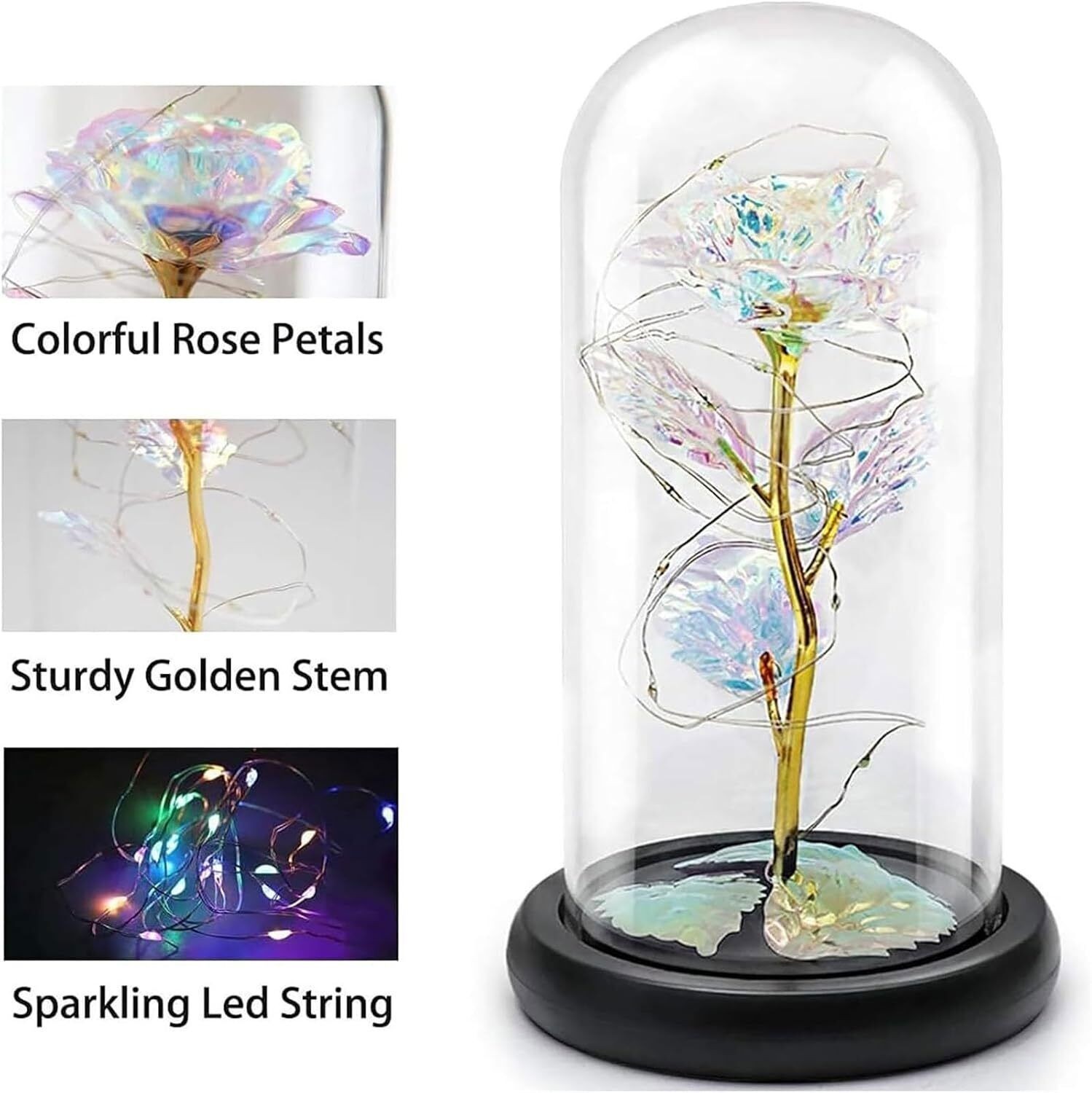 Eternal Forever Galaxy Rose Flower In Glass Dome LED Light Valentine’s Day Gift