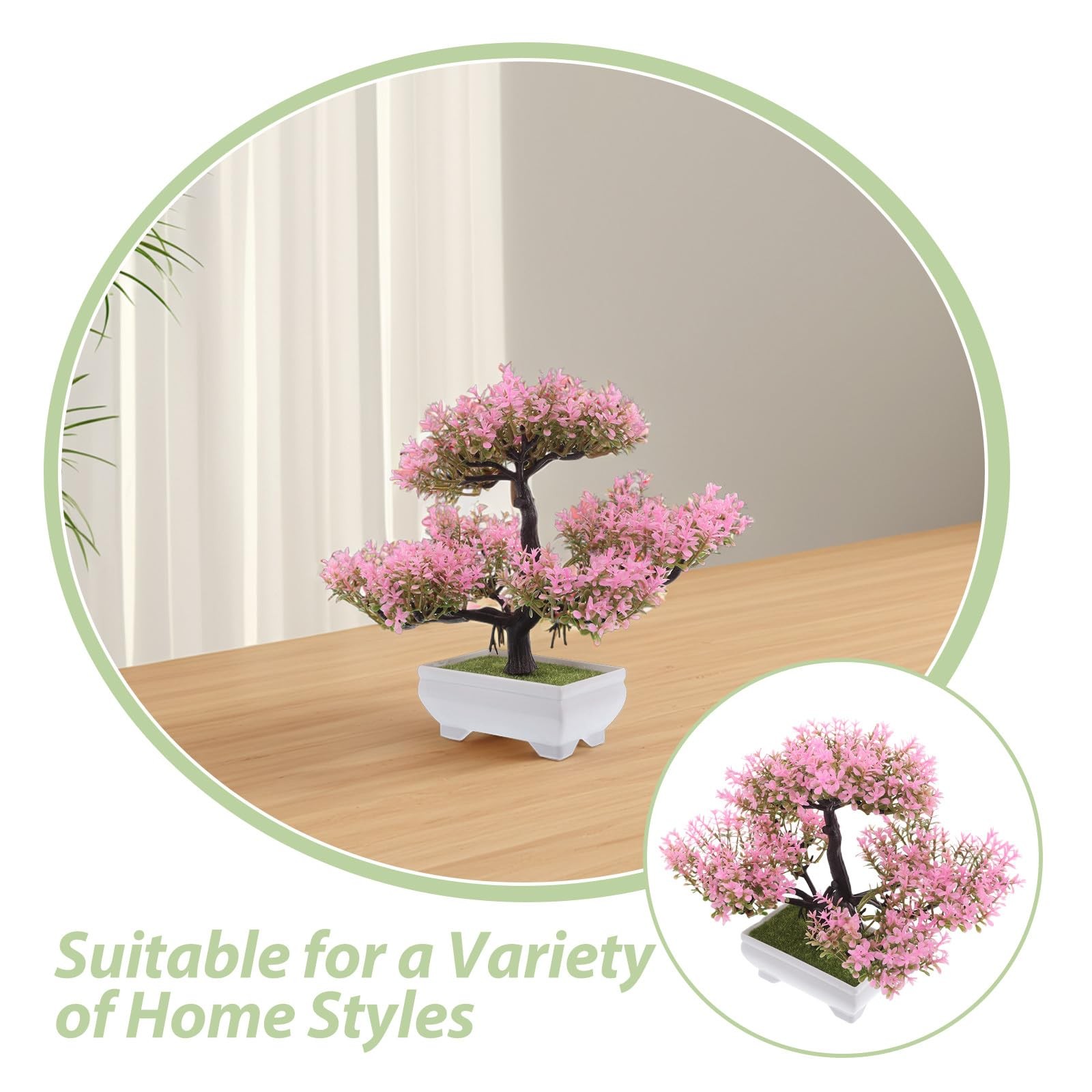 Artificial Bonsai Tree Small Desk Plants Pink Faux Bonsai Imitation Cherry Bl…