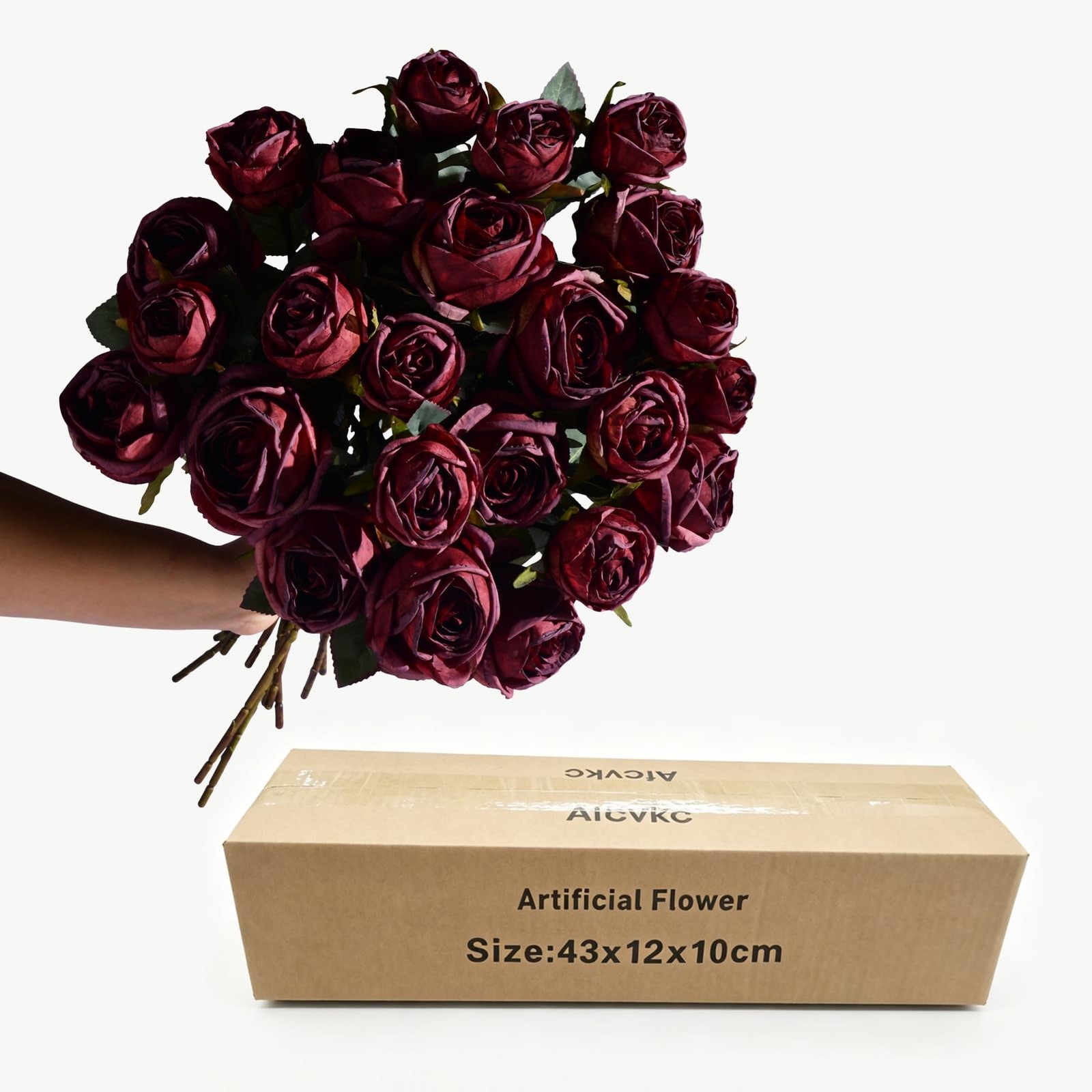 Burgundy Garden Style Silk Artificial Fake Rose Flowers Loose Bouquet 20 PCS
