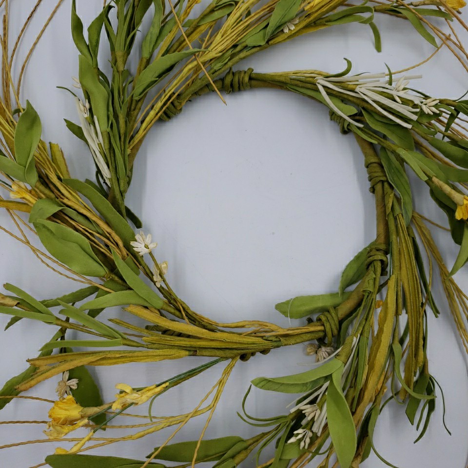 Primitive Floral Candle Ring Wreath Prairie Grass Yellow Flower Spring Summer 6″