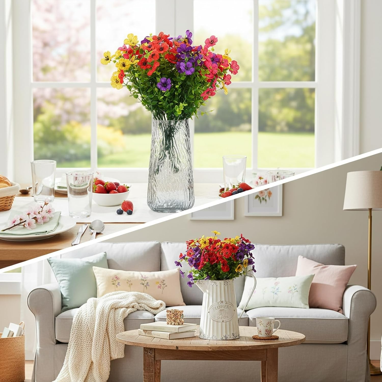Elegant 12-Bundle Faux Daisy Arrangement – Vibrant Silk Flowers for All Seasons