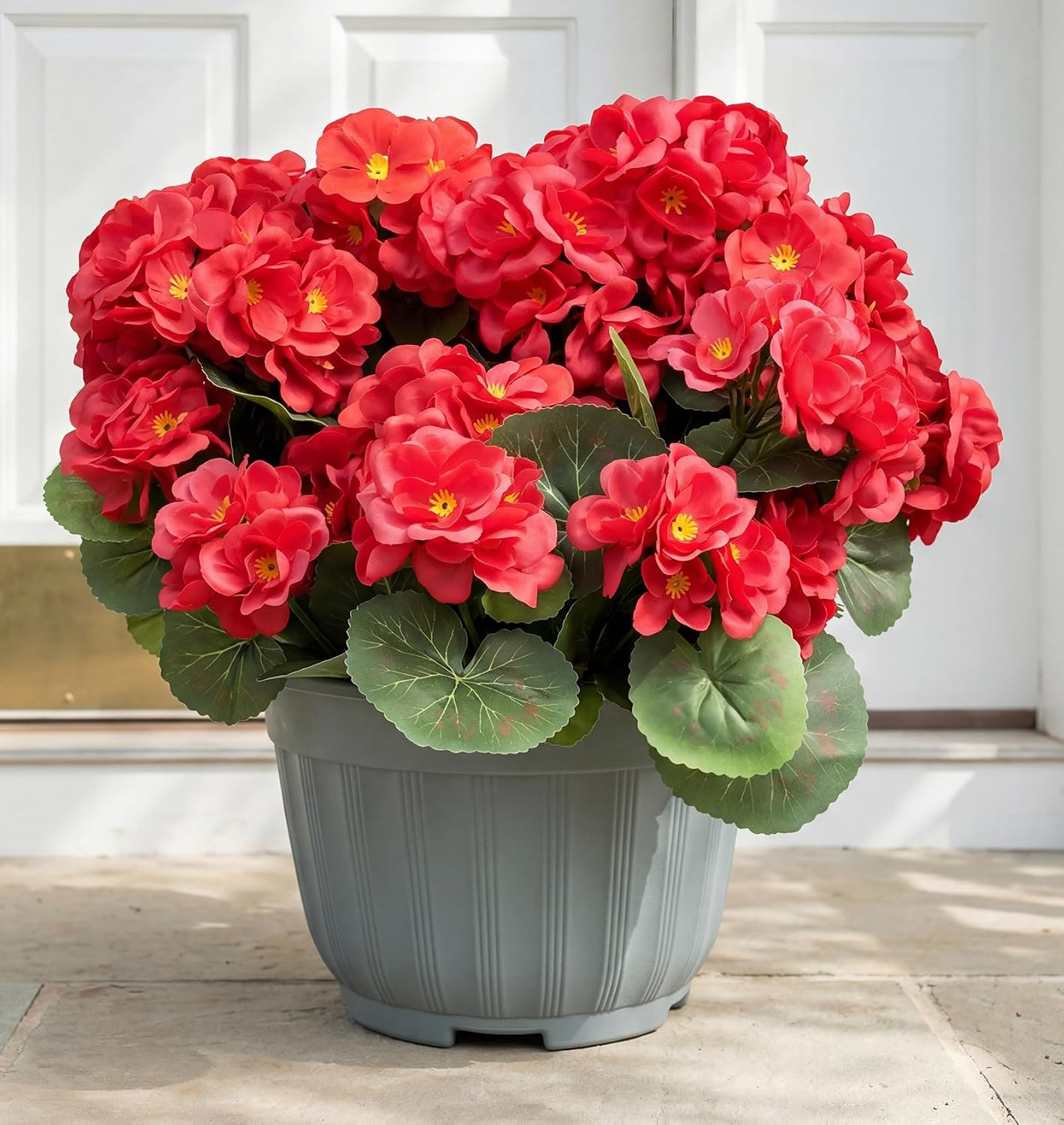 UV Resistant Artificial Red Geraniums – 4 Bundles for Indoor/Outdoor Decor