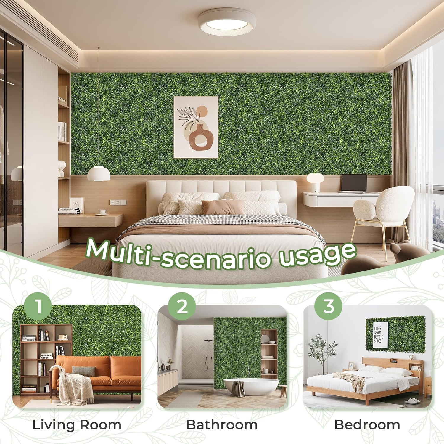 Artificial Grass Wall Panel Screen: 10″X10″ 12P (8.4 Sqft) Uv-Anti Faux Boxwood