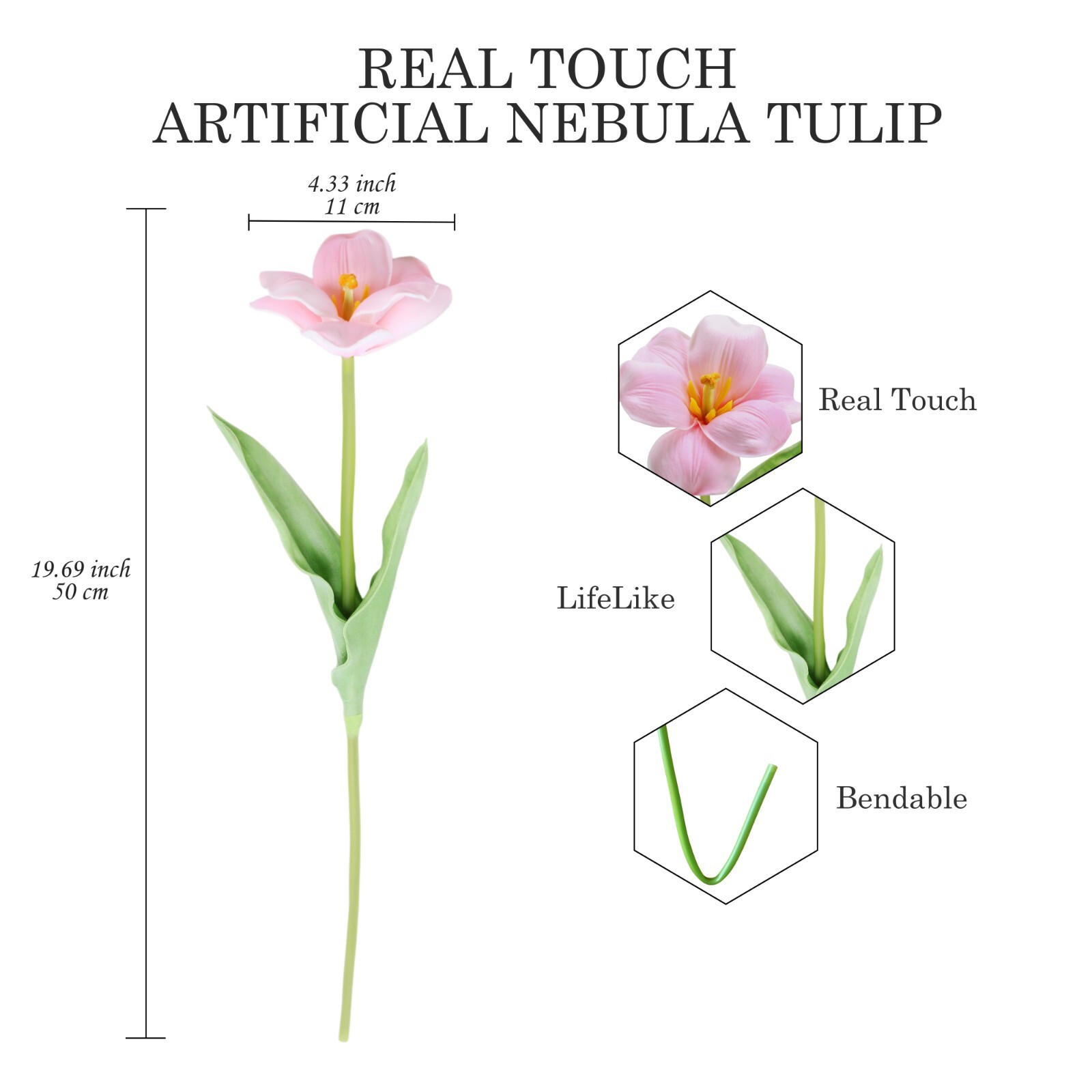 6PCS artificial fully bloomed tulips in pink, purple, and white for home décor.