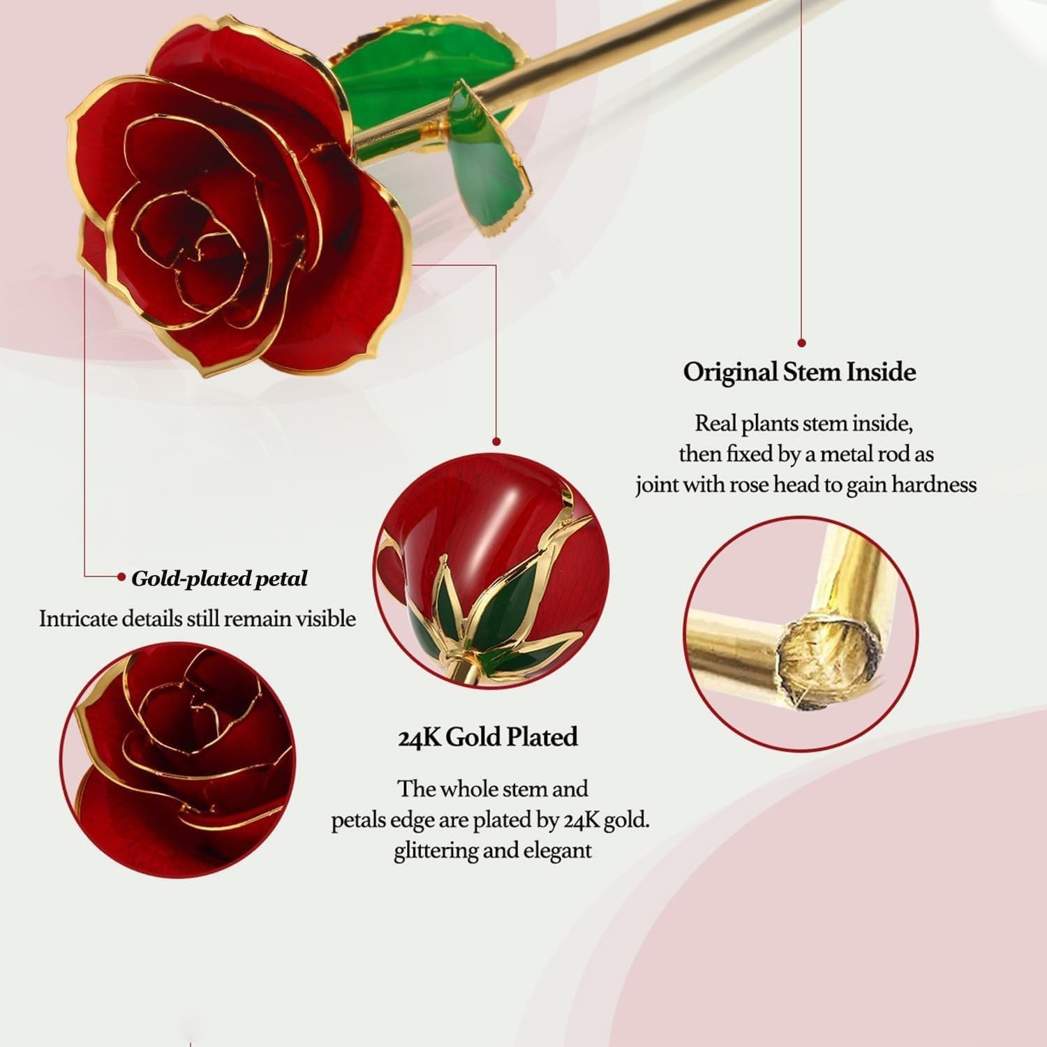 24K Plated Gold Dipped Real Rose with Stand – Forever Gift for Her
