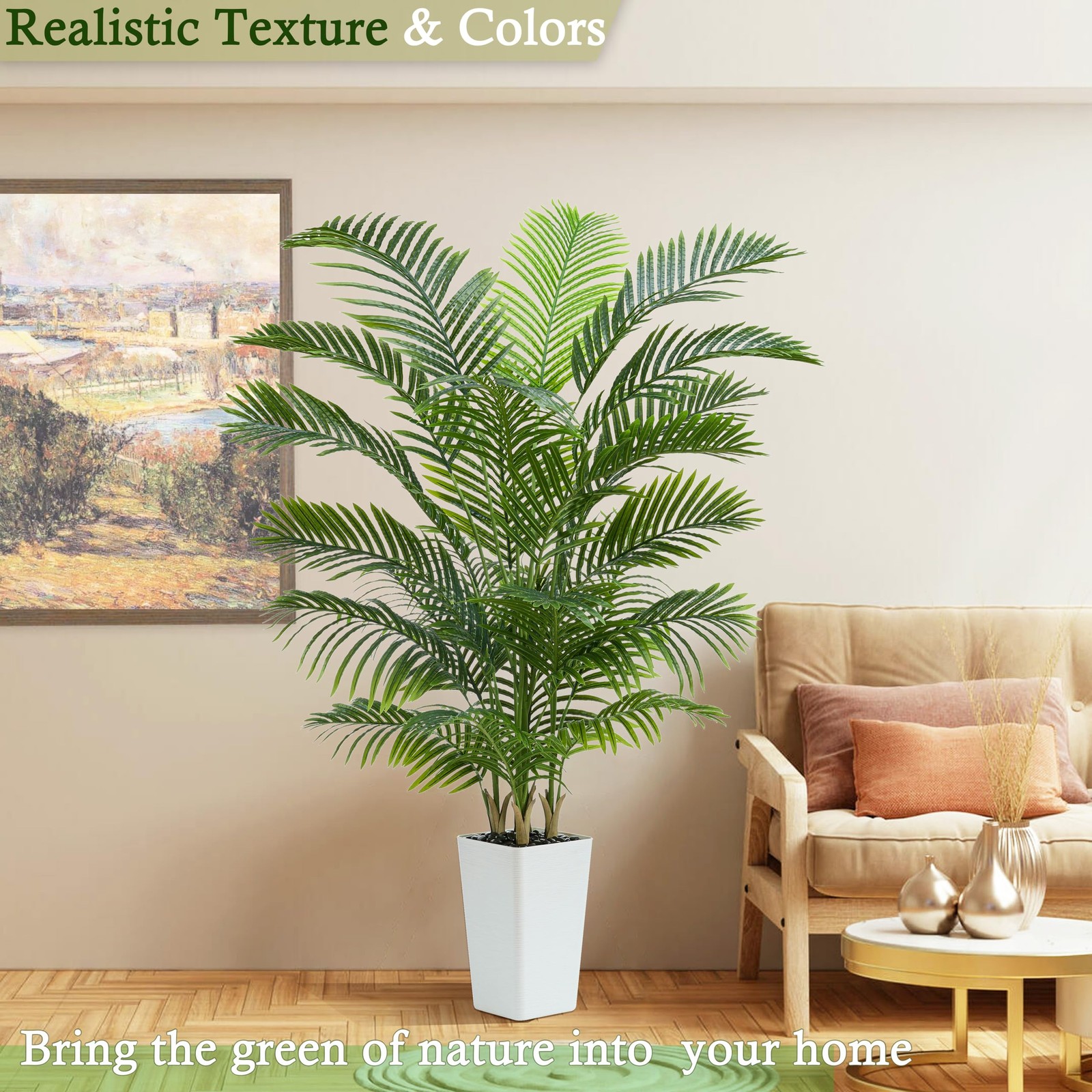 Artificial Palm Tree:6FT Tall Fake Areca Palm Plant (White Planter)