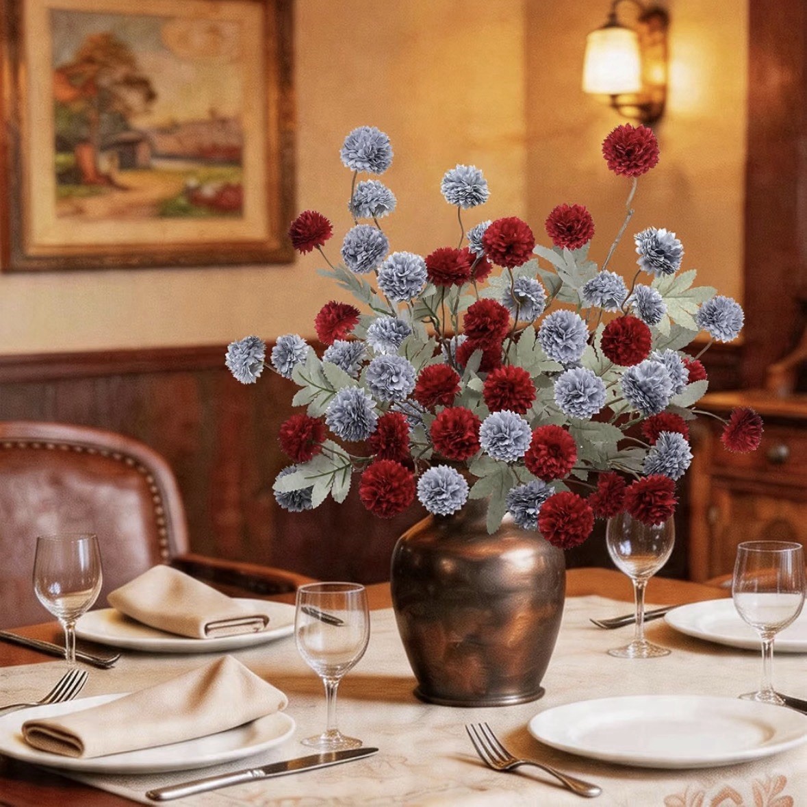 Artificial Mums Flowers for Outdoors Bundles UV Resistant Fake Plastic Color