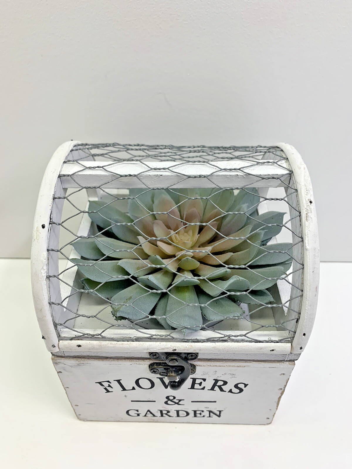 Weathered Cage Plant Holder With Artificial Garden Succulent Farmhouse Decor