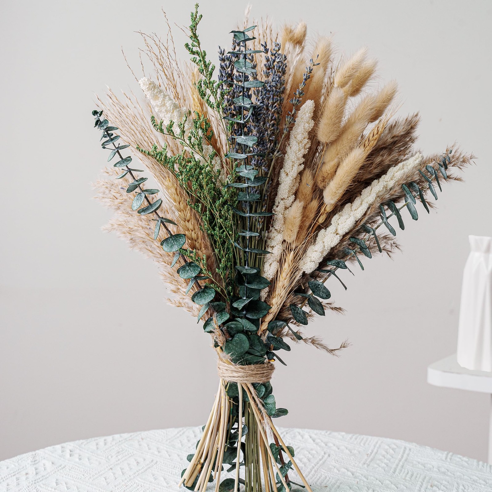 Boho Dried Flower Bouquet – Pampas Grass Bouquet with Lavender, Eucalyptus, W…