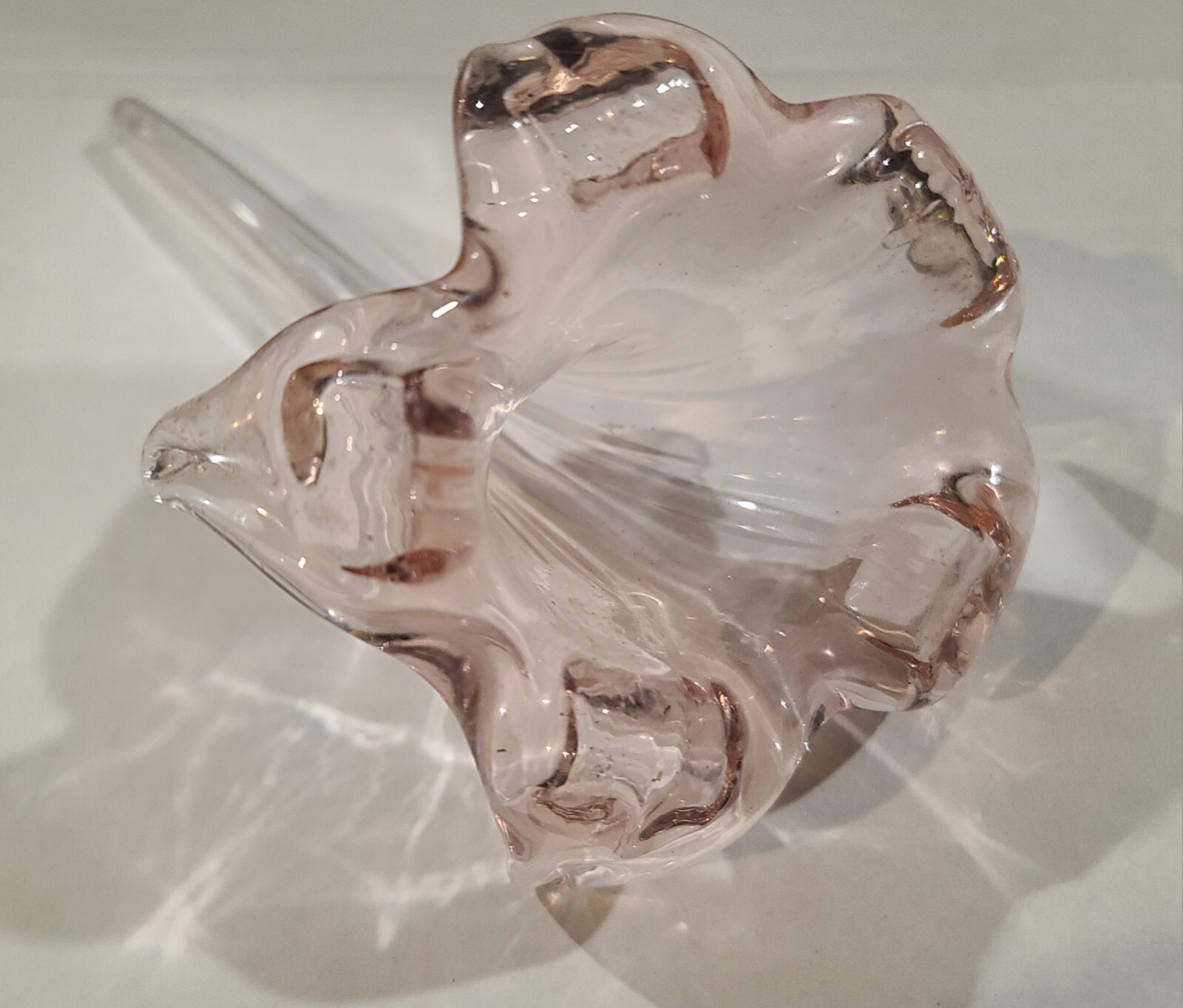 Vintage Antique Pink Art Glass Flower Lily On Stem Hand Blown 7” Bud Vase Starts