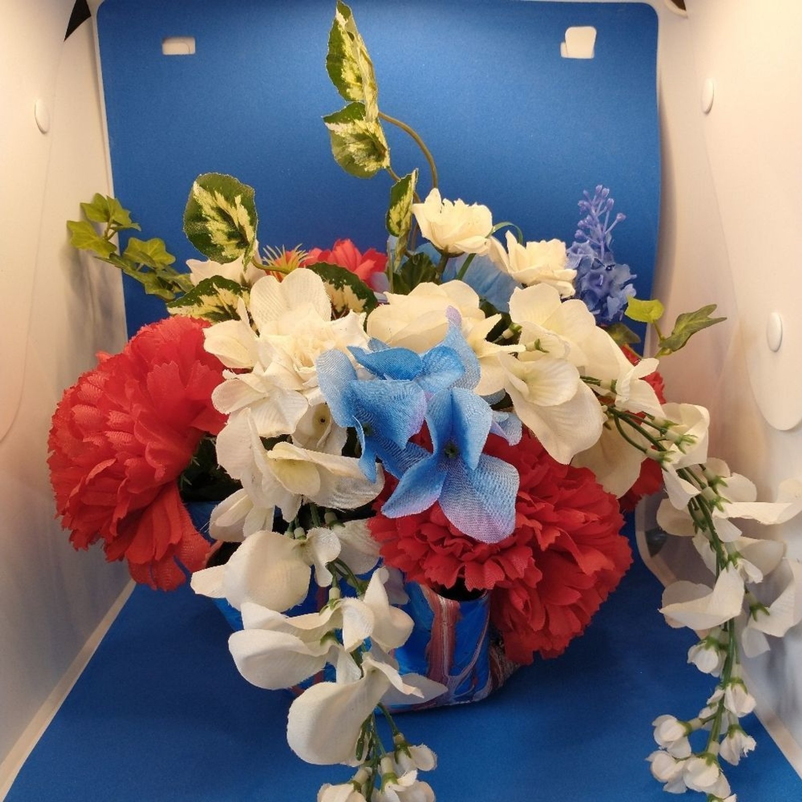 Hand Crafted Floral Table Centerpiece Winter Red Carnation Flower Vinyl Record