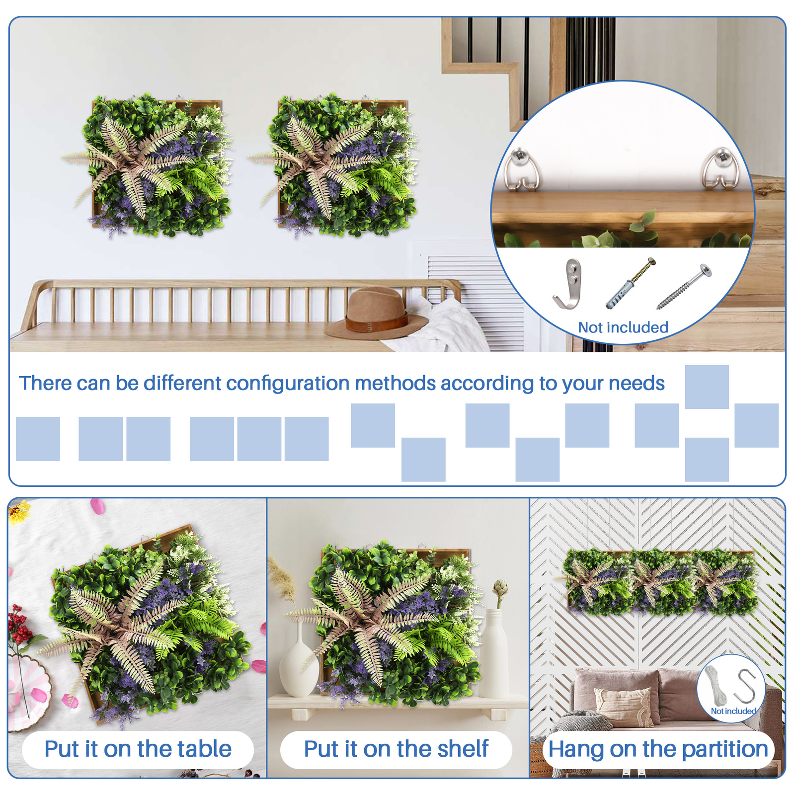 Artificial Plants Wall Hanging Greenery in 13in Wood Frame For Home Office Decor