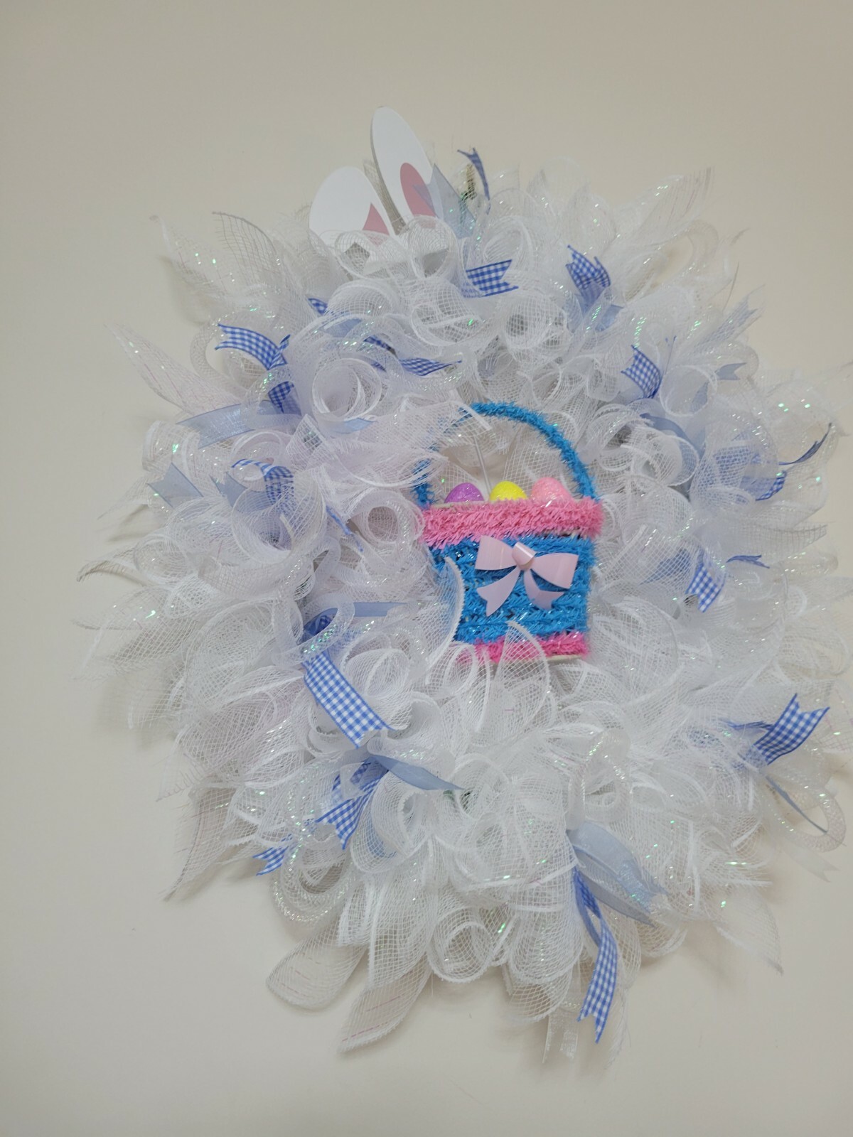 Welcome EASTER egg basket blue yellow purple pink SPRING Wreath Deco Mesh Door
