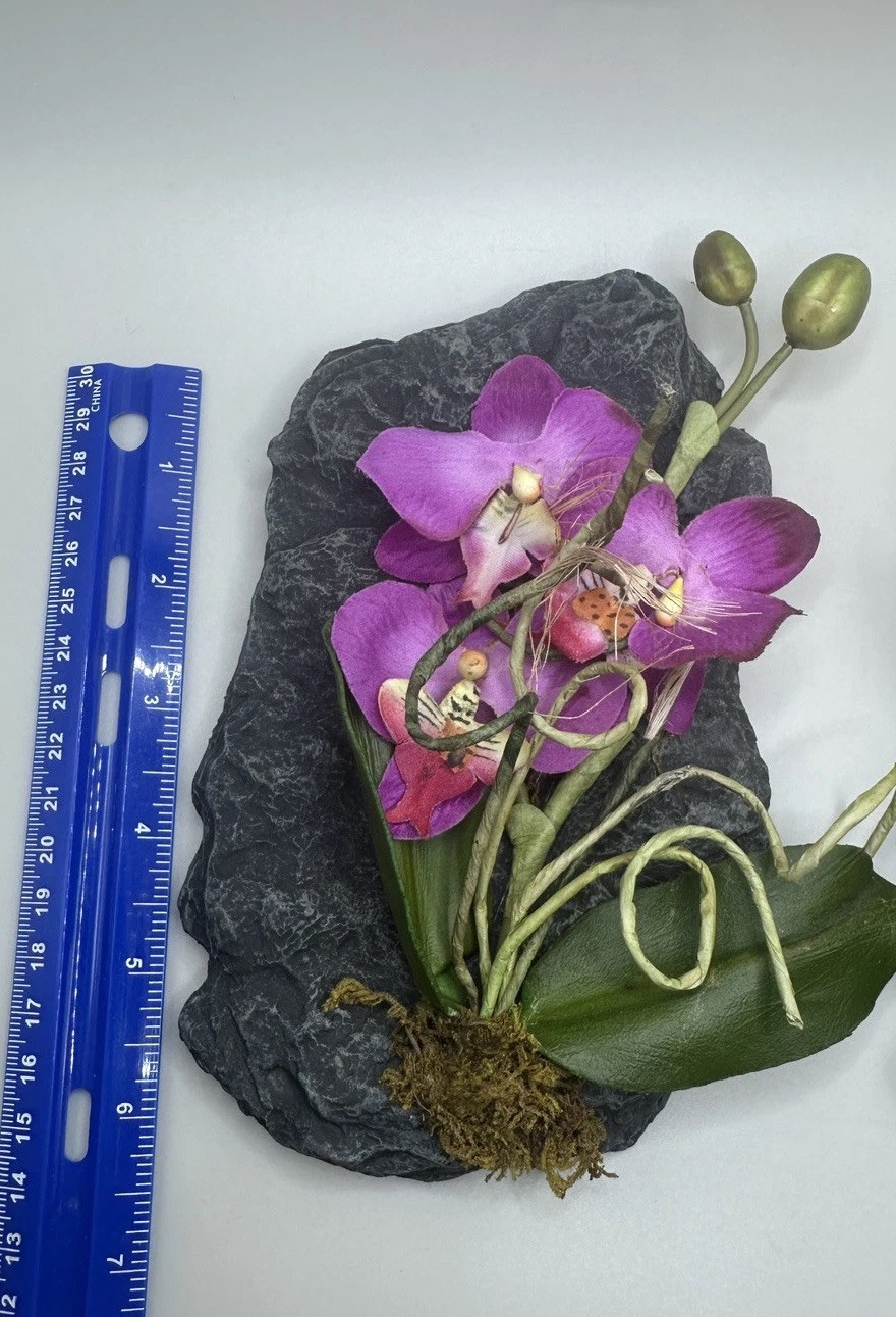 Artificial Orchid Floral Arrangement on Faux Stone Wall Decor (Set of Two) 2002