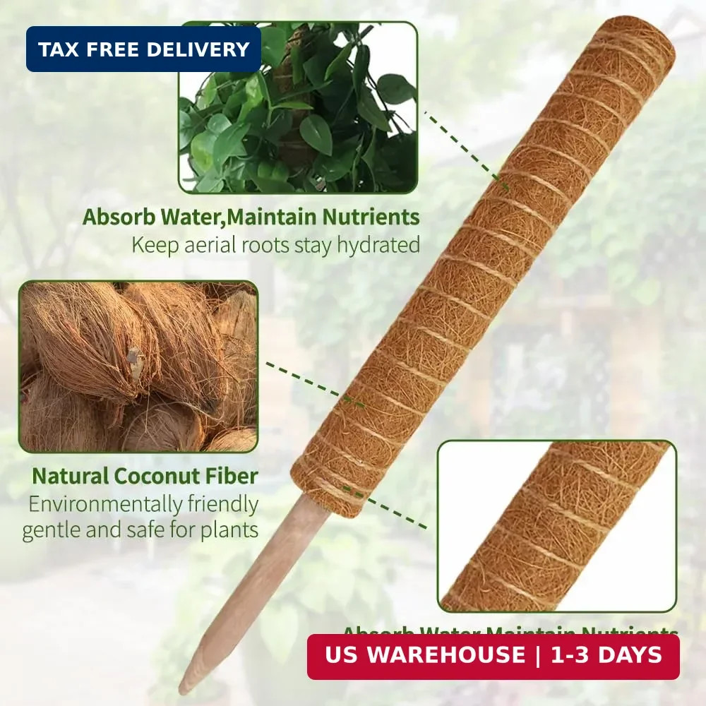Moss Pole Monstera Plant Support: 4 Pack 16 inch Stackable Coco Coir Moss Totem