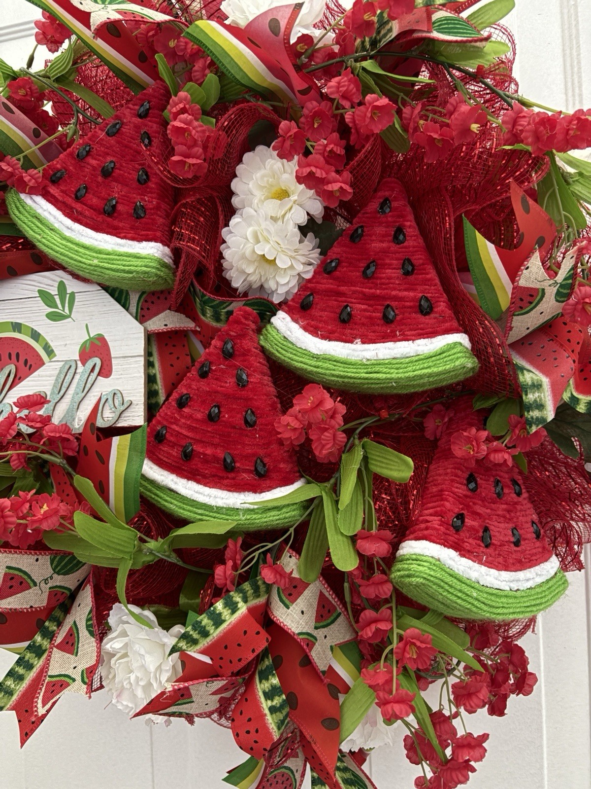 22” Watermelon Hanging Wreath. Summer/Fall. Wall/Door Decor. New. Handcrafted.￼
